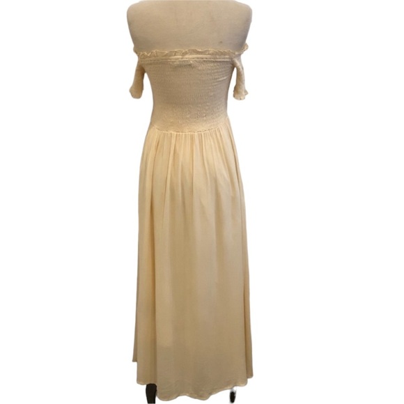 Urban Outfitters Amelia Off The Shoulder Neutral Smocked Midi Maxi Dress - Picture 10 of 15